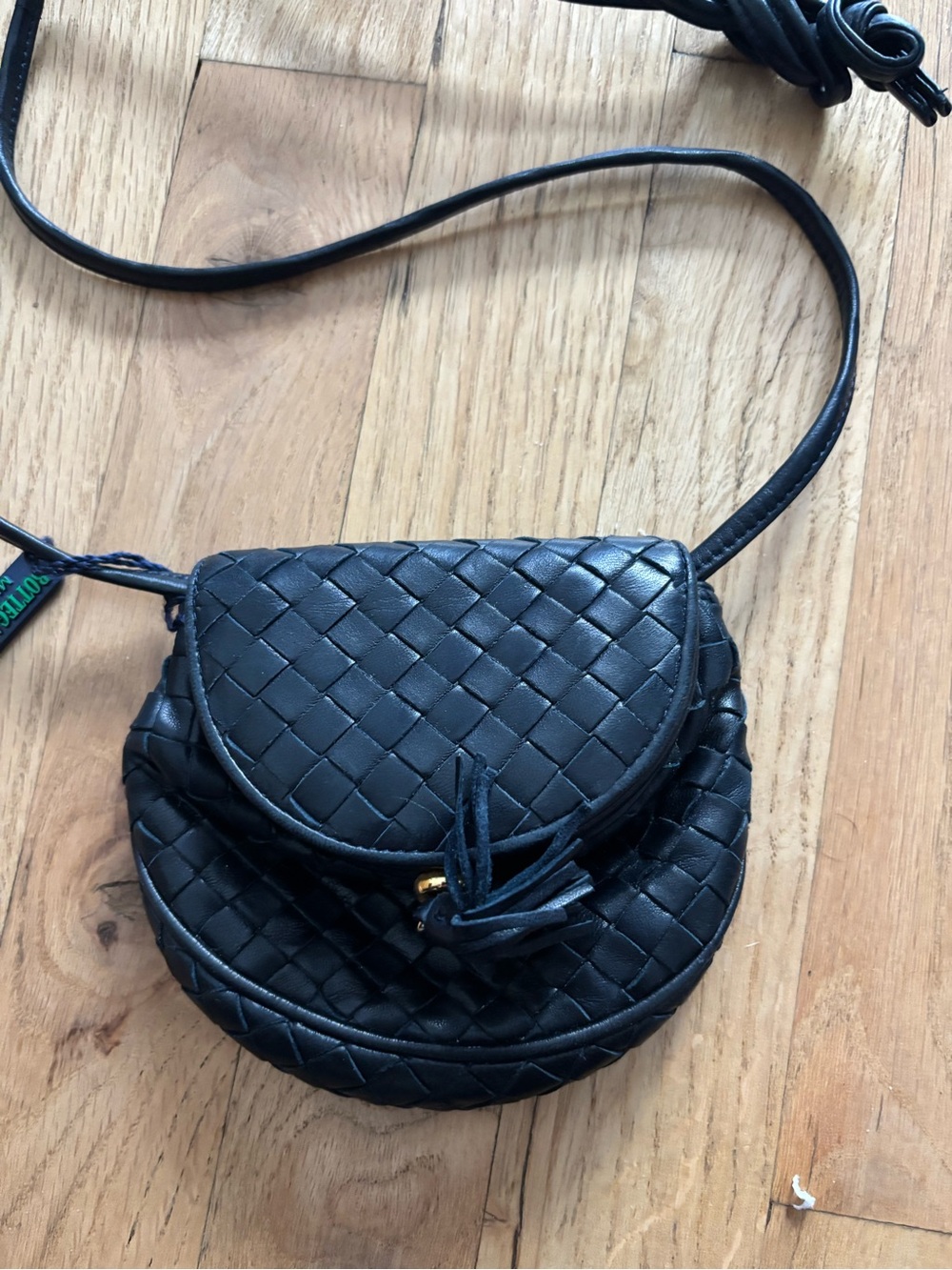 Bottega Veneta Navy Small Crossbody Intrecciato Leather Tassel Bag Made In Italy
